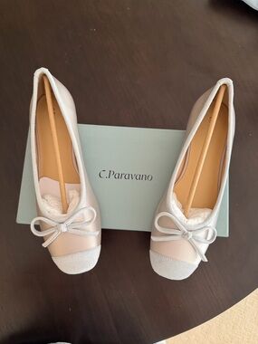 C. Paravano Pale Blue Silk Ballet Flats with Bow Accent